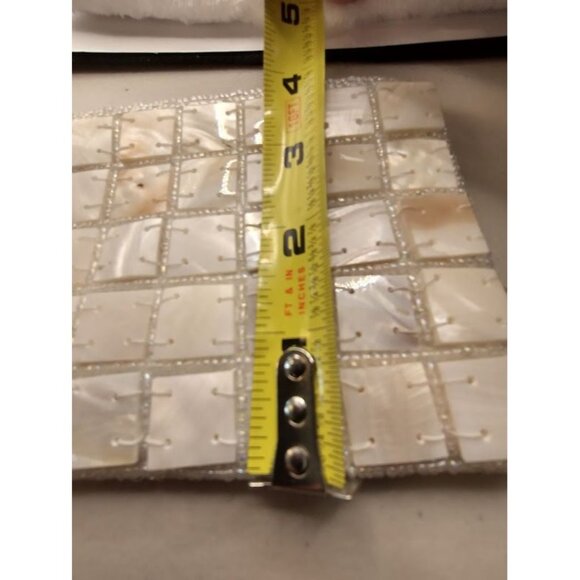 Elegant Mother of Pearl Beaded Satin Clutch Purse with Zipper & Wrist Strap - Picture 7 of 9